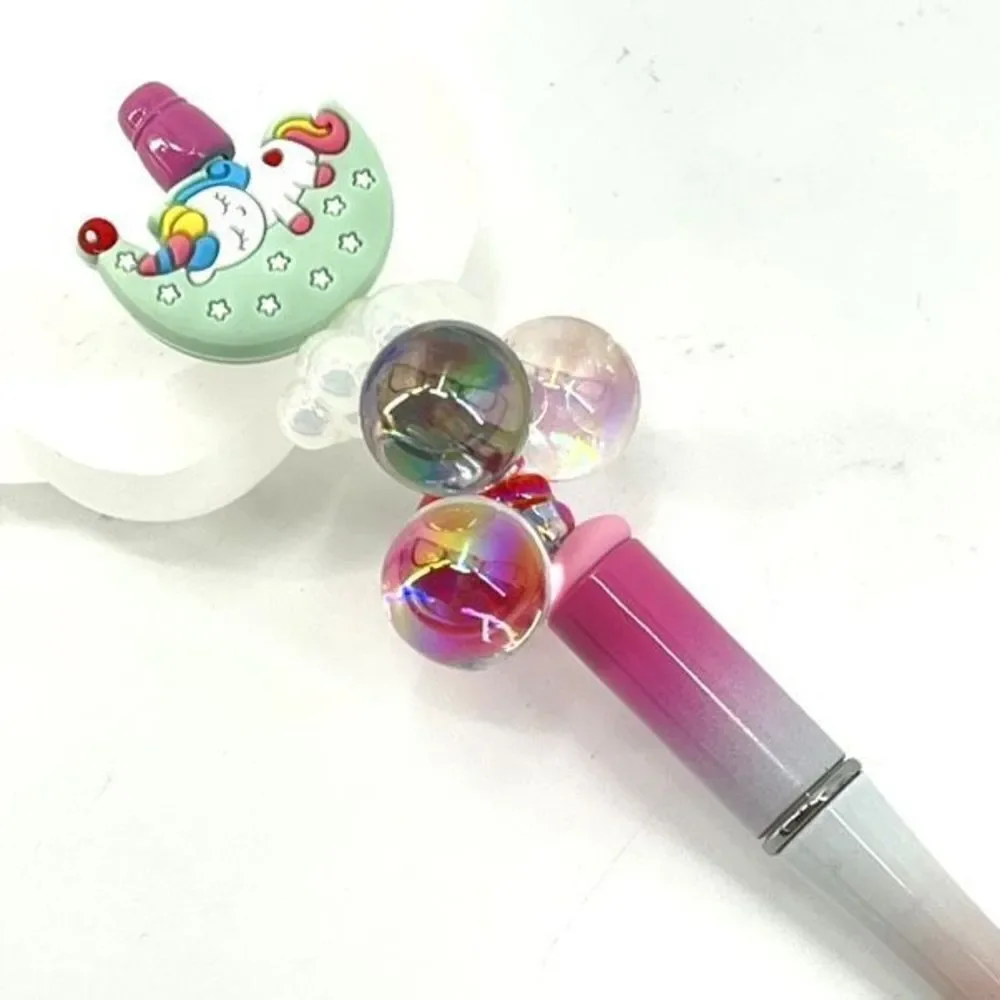 Unicorn sleeping on moon balloons clouds handmade pen NEW beads rhinestone bling